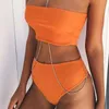 Maillots de bain pour femmes Maillot de bain Bikini Soutien-gorge sans fil Taille haute Sexy Femmes Ensemble Push Up Bandeau Culotte Brésilienne Solide