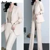 Ternos femininos blazer 2023 primavera outono moda profissional terno duas peças coreano elegante casual blazers jaqueta calças conjunto de correspondência 231219