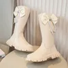 Buty Długość kolan buty dla dzieci buty 2024 Modna Bowknot Princess High Boots Dziewczyny Dzieci Tassels Soft skórzane buty platformowe 231219