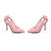 Туфли женские, туфли-лодочки с перекрестным ремешком, очень высокие каблуки 9 см, туфли с острым носком из флока с бантом сзади, сексуальные туфли без шнуровки, серые, розовые, черные туфли на шпильке 32-43, 25 см