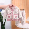 Pajamas New Winter Sleepwear Baby Girls Clothes Children Warm Long Sleeved Pajama Top And Pants Toddler Casual Costume Kids Tracksuits