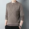 Suéteres para hombre, suéter de cuello redondo con cremallera de alta calidad, Jersey informal de punto con estampado cálido, otoño e invierno