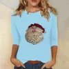 Magliette da donna Natale per le donne Babbo Natale stampato Top con maniche a 3/4 Camicette T-shirt girocollo elegante e casual