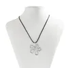 Pendant Necklaces Simple Black WAX CORD Necklace Silver Color Geometric Flower Choker Daily Neck Jewelry Y2K Accessories Drop