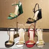 2024 클래식 하이힐 샌들 파티 100% 가죽 여자 댄스 신발 디자이너 섹시한 힐 10cm 스웨이드 메탈 벨트 버클 두꺼운 힐 여자 신발 큰 발