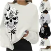 Sweats à capuche pour femmes Sweatshirts Gothic Skl Imprimer Sweat à capuche Femmes Casual Sweat-shirt à col rond Harajuku Plover Tops Streetwear Dames Lâche Sud Dhmak