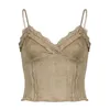 Tanques femininos Mulheres Ins Tendência Lace Splicing Suede Camisole Top 2023 Menina Picante Sexy V-Pescoço Emagrecimento Undershirt