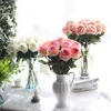 10 unids / lote decoraciones de boda Material de tacto real Flores artificiales Ramo de rosas Decoración del partido en casa Seda falsa tallo único Flow265o