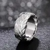Bröllopsringar huitan snidade bladmönster fingerring för kvinnor unika design band tillbehör silver färg trendiga damer smycken