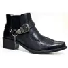 Bottes Style court mode personnalité boucle de ceinture talon épais pointu 45 chaussures pour hommes courts pour hommes 231218