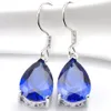 10prs LuckyShine Teardrop Blue Topaz Gemstone Silver Women Fashion Dingle Earrings Cubic Zirconia Earrings252V