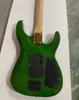 Chitarra elettrica verde lucida per mancini con ponte tremolo, hardware dorato, top in acero trapuntato, personalizzabile