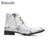 Batzuzhi Stivali da uomo fatti a mano di lusso Stivaletti in pelle color zip con lacci alla moda per uomo Festa, Scarpe da sposa uomo, Taglia grande 38-46