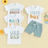 Giyim Setleri 2023-11-14 Lioraitiin Toddler Bebek Erkekler Yaz Şortları Beyaz Kısa Kollu Mektup Baskı Üstleri ve Düz Renk