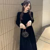 Casual Dresses Spring Korean Mini Princess Dress Ladies Temperament Pearl O Neck Black Velvet Mujer Elegant Pretty Women's