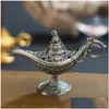 Fragrance Lamps Excellent Fairy Tale Aladdin Magic Lamp Incense Burner Vintage Retro Tea Pot Genie Aroma Stone Home Ornament Metal C Dhvuo