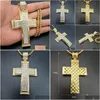 Colares Pingente Hip Hop Iced Out Big Cross Pingente Colar Para Homens 14K Ouro Amarelo Strass Hiphop Christian Jóias Drop Entregar Dh5PV