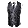 Mannen Vesten Hi-Tie Zwarte Mannen Zijden Paisley Vest Stropdas Hanky Manchetknopen Broche Set Voor Pak Bruiloft Designer Business