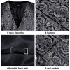 Mannen Vesten Hi-Tie Zwarte Mannen Zijden Paisley Vest Stropdas Hanky Manchetknopen Broche Set Voor Pak Bruiloft Designer Business