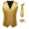 Gilets pour hommes Luxe Gold Silk Mens Classic Paisley Gilet Cravate Hanky Boutons de manchette Broche Ensemble pour hommes Costume Mariage Bureau Hi-Tie