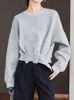 Bluzy damskie bluzy Stylowe szara jesień zima kobiety zwykły pasek z długim rękawem luźne luźne pulourki o dużej nadwysku koreańskie krótkie skoczek 231218