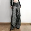 Calças femininas seveyfan cyber gótico y2k falso pu baggy carga grunge punk cintura alta zíper calças femininas streetwear cinto moda inferior