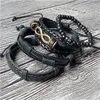 Braccialetti con ciondoli 4 pezzi/set Punk Vintage Nero Amore illimitato Bracciale fatto a mano da uomo Amicizia Gioielli in pelle Homme