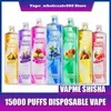 Vapme shisha 15000 puffs engångsvapen penna e cigarettanordning med kontroll laddningsbar 25 ml pod vapes 24 färger i lager