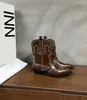 Stivali western ricamati con albero di design Stivali da cowboy da donna di moda Stivali Chelsea medi con tacchetti in pelle al ginocchio di lusso Taglia 35-40