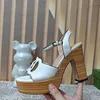 Sandalias de moda de verano para mujer, zapatos de tacón alto con plataforma impermeables simples de diseñador, zapatos de tacón grueso Retro de cuero sexys para oficina