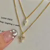 Ожерелья с подвесками из стерлингового серебра S925, двухслойное ожерелье с крестом и каплей воды, цирконовое ожерелье, модное, простое, темпераментное, высококачественное, цепочка на ключицу для