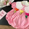 Vestidos da menina bebê flor macacão casaco 0-2 anos de idade verão bebê menina boneca colarinho vestido primeiro ano de idade