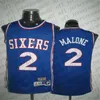 Personalizado Mens Mulheres Juventude Philadelphia''76ers''0 Richardson 2 Malone Camo Azul Vermelho Basquete Retro Jersey