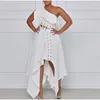 Plusstorleksklänningar ruffle One Shoulder Elegant Asymmetric White Prom Dress 4xl Robe Sexig Hollow Out Irregular Club Party Bridesmaid