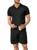 Herrspår 2023 Summer V-ringning Polo Shirt Plus Size Waffle T-Shirt Kort ärm Shorts Suit