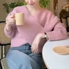 Women's Sweaters Elegant Cross V-Neck Off Shoulder Knitted Pullover Korean Chic Lady Clothes Fashion Tops Autumn/Winter Long Sleeve Sweater