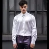 Herrklänningskjortor brittiska långärmade skjorta mode glansig tuxedo show scen sångare fest bröllop kemis homme
