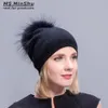 Chapeaux en cachemire pour femmes pompomons de pomme de compagnie Chapeau de fourrure Caps chauds féminins avec vrai raton laveur fourrure pompom bobble chapeau adulte2657