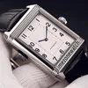 Nuovo Reverso Classic Medium Thin 2548520 Miyota 8215 Orologio automatico da uomo Cassa in acciaio Quadrante bianco Cinturino in pelle nera Timezonewatch E221I