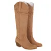 Botas XPAY Joelho-alto Mulheres Retro Cowgirl Chunky Heel Platform Feminino Elegante Sapatos Ocidentais Tamanho 35-43