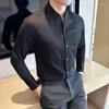 Camicie casual da uomo Abito elegante da gentiluomo bianco Camicetta da uomo con colletto da padre Camicetta sociale sexy con scollo a V profondo senza colletto Vestibilità slim da sacerdote