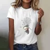 Magliette da donna Camicia stampata a compressione girasole da donna per abiti femminili corti grafici casual Top colletto lungo