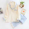 Vrouwen Nachtkleding Fdfklak Lente Pyjama Sets Vrouwen Zachte Thuis Service Pak Gaas Katoen Lange Mouw Casual Nachtkleding Pyjama