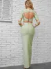 Casual Dresses Women Winter Sexig långärmad ihålig Mint Green Bodycon Maxi Bandage Dress 2023 Elegant Evening Club Party