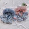 Abrigos de invierno para niñas, abrigos gruesos, abrigo con capucha de mezclilla para niños, Chaqueta de algodón con cuello de piel para niños, prendas de vestir para niñas