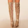 Sequin Toe 424 Pointed Stilettos Stylish Over the Knee Boots Shiny Leather Side Zip Women Fashion Cool Girl Party Dress Shoe 231219