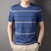 Men's T Shirts Cotton Short-Sleeved T-shirt Summer Round Neck Pullover Men Loose Casual Half Sleeves Striped