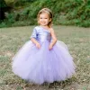 Classy Long Purple Flower Girl Dresses One Shoulder Satin Half Sleeves with Bow Ball Gown Floor Length Custom Made for Wedding Party