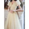 Party Dresses Champagne Evening Dress Princess Puff Sleeve Sweetheart Collar Llusion Slim Embroidered Prom Gown A-Line Long Bridesmaid