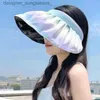 Visières Nouveau dégradé de couleur coquille C pliable grand bord plage chapeau de soleil pour les femmes vide haut pare-soleil C bandeau cheveux accessoires L231219